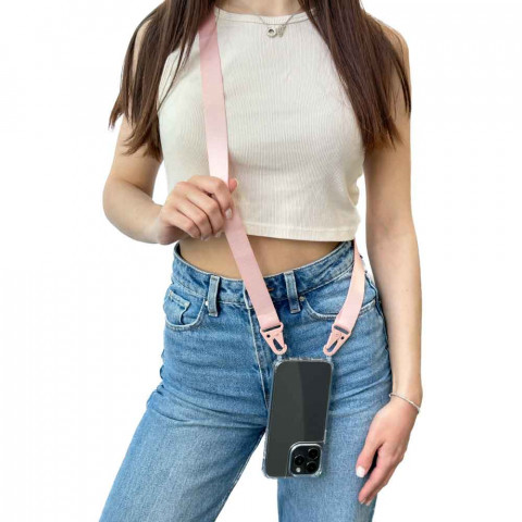 Чохол Transparent Armored case with Pink strap для iPhone 11