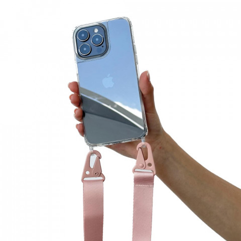 Чохол Transparent Armored case with Pink strap для iPhone 11