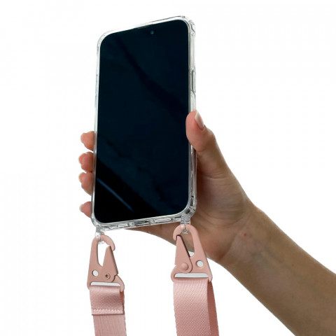 Чохол Transparent Armored case with Pink strap для iPhone 11