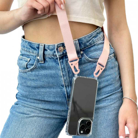 Чохол Transparent Armored case with Pink strap для iPhone 11