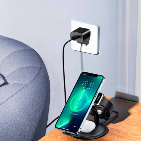 Бездротова зарядка Choetech MagLeap Duo Compact 3 in 1 15W Black Бездротова зарядка Choetech MagLeap Duo Compact 3 in 1 15W Black