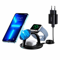 Беспроводная зарядка Choetech MagLeap Duo Compact 3 in 1 15W Black